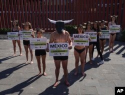 Aktivisti za prava životinja zahtijevaju zabranu borbi s bikovima u Mexico Cityju, 21. februara 2023.
