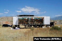 The mobile apiary of the Satarov family during its time in the Eki Naryn valley in the Naryn region of Kyrgyzstan