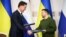 Mark Rutte (left), then-Dutch prime minister who is the now the incoming NATO secretary-general, meets with Ukrainian President Volodymyr Zelenskiy in Kharkiv on March 1.