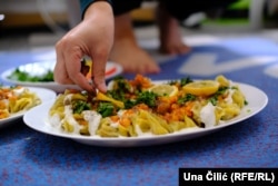 One of Stanikzia's favorite dishes to prepare: "mantu" dough filled with lamb or other meat.