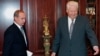 Russian President Boris Yeltsin (right) and Prime Minister Vladimir Putin at the Kremlin in September 1999. 