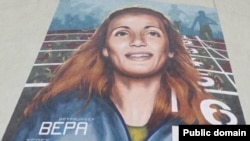 The mural of Serbian athlete and world record holder Vera Nikolic as it appears in Krusevac