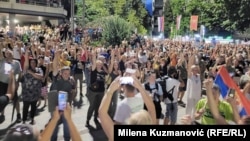 Demonstrators in the city of Valjevo protest against lithium mining in Serbia on August 19. 