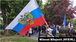 Dječak s ruskom predsjedničkom vojnom zastavom na Maršu besmrtnog puka, Banjaluka, 9. maja 2023.