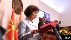 Gordana Siljanovska-Davkova tokom svog inauguracionog govora za predsjednicu Sjeverne Makedonije, 12. maj 2024.