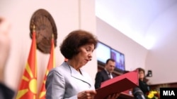 Gordana Silanovska-Davkova gjatë fjalimit të saj inaugurues si presidente e Maqedonisë së Veriut, 12 maj 2024.