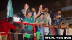 Olympic javelin champion Arshad Nadeem of Pakistan is welcomed in Lahore on August 11.