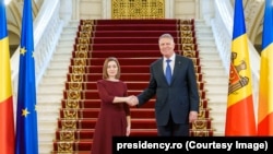 Maia Sandu, președinta Republicii Moldova și Klaus Iohannis, președintele României, București, 5 martie. 