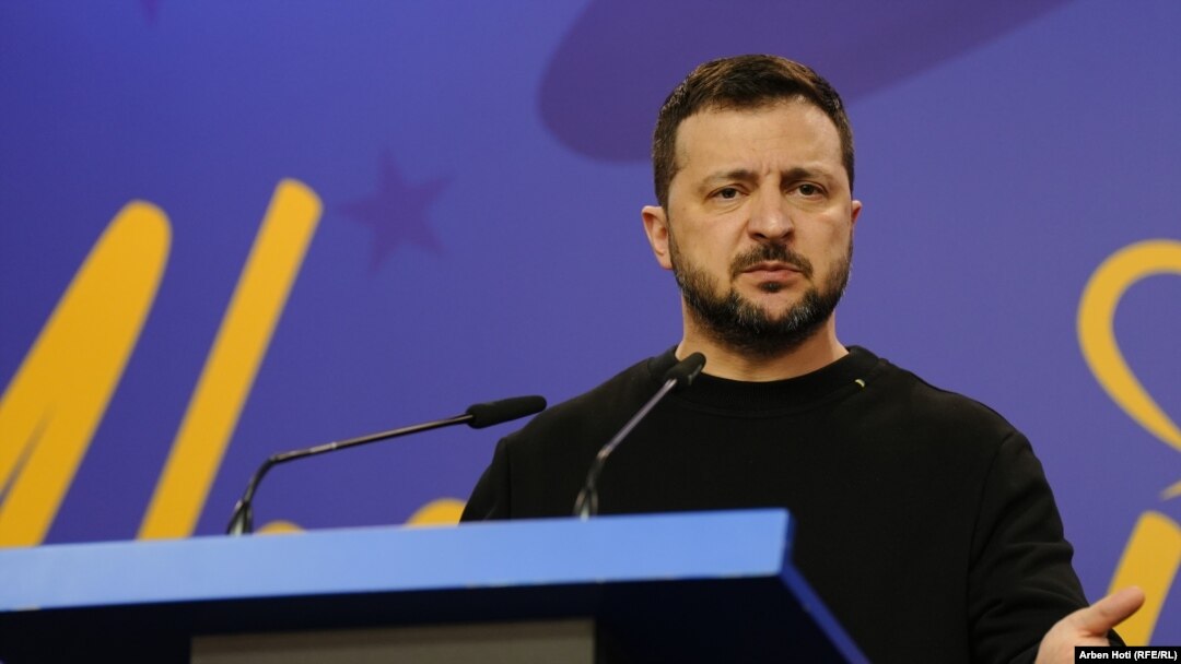 Albania. Președintele Volodimir Zelenski participa la o conferință de presă alături de premierul albanez Edi Rama pe 28 februarie 2024. 