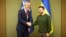 NATO's Jens Stoltenberg (left) meeting with Ukrainian President Volodymyr Zelenskiy in Kyiv in April