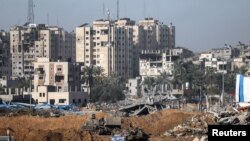 Израелскиот тенк оперира, среде тековниот конфликт меѓу Израел и палестинската исламистичка група Хамас, во Газа, 8 јануари 2024 година. 
