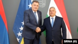 Republika Srpska President Milorad Dodik (left) meets in Budapest with Hungarian Prime Minister Viktor Orban on October 2.