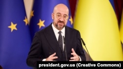 Charles Michel în timpul vizitei la Kiev, noiembrie 2023.