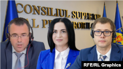 Candidații în Consiliul Suprem al Procurorilor care au participat la interviurile repetate. De la stânga la dreapta: Anatol Gîrbu, Cristina Gladkov și Vitalie Codreanu.