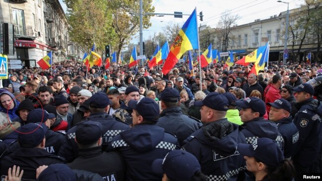 Alexandr Cocii, la protestul antiguvernamental organizat de Partidul Șor la Chișinău pe 23 octombrie 2022.