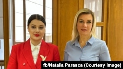 Natalia Parasca, lidera partidului Renaștere, la o întâlnire la Moscova în august 2024 cu purtătoarea de cuvânt a ministerului de Externe rus, Maria Zaharova