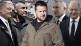 Петр Порошенко, Виталий Кличко, Владимир Зеленский, Йенс Столтенберг, Олаф Шольц. Коллаж