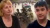 Оксана Бровченко и ее сын Максим Бровченко. На заднем плане российские солдаты в оккупированном Бердянске. Коллаж
