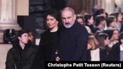 Armenian Prime Minister Nikol Pashinian and his wife, Anna Hakobian, at the Pantheon in Paris in February