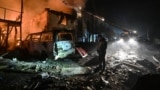 The aftermath of a Russian drone strike in Kharkiv, Ukraine