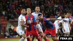 Utakmica Premijer lige BiH između Borca (crveno-plavi dresovi) i Širokog Brijega, Banja Luka, 24. februar 2023.