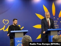 Predsjednik Ukrajine Volodimir Zelenski i premijer Albanije Edi Rama na konferenciji za novinare u Tirani, 28. februar 2024.