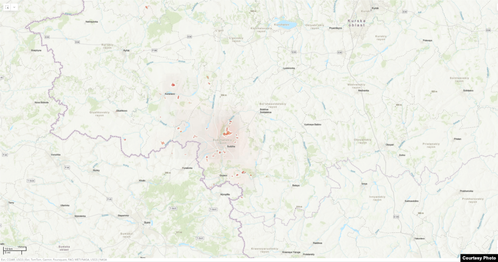 Satelitske slike na kojima se prikazuju izvori toplote. Na lijevoj slici je stanje 5. augusta. Ukrajina je počela napad 6. augusta.