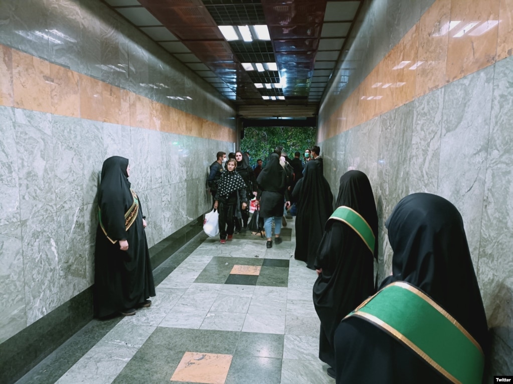 Hijab guards patrol in a Tehran subway station in November.