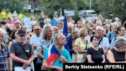 Пікет біля посольства Росії в Празі в пам'ять про 1968 рік. Прага, 20 серпня 2024 року