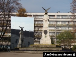 Tükör (2009, Győr). Németh Ilona egy hatalmas tükröt állított a vasúti pályaudvar főbejáratának háttal álló köztéri turulszobor (’48-as emlékmű) elé