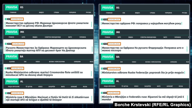 Saopštenja Ministarstva odbrane Rusije distribuirana su samo tokom 13. i 14. aprila: Primer na dva slučaja od 19 ovakvih objava na četiri jezika