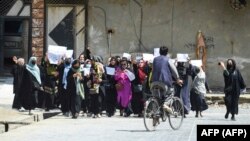 Protest žena u prestonoci Avganistana Kabulu kojim se apeluje na međunarodnu zajednicu da ne prizna talibansku vlast, 29.4.2023. 