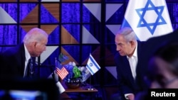 Президент США Джо Байден (л) та прем’єр-міністр Ізраїлю Біньямін Нетаньягу в Тель-Авіві, 18 жовтня 2023 року
