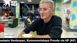 Robert Romanov Woodland speaks to a journalist during an interview with the Komsomolskaya Pravda newspaper in Moscow in 2020.