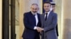 France/Armenia - French President Emmanuel Macron greets Armenia's Prime Minister Nikol Pashinian prior to a bilateral meeting at the Elysee Presidential Palace in Paris, 09Nov, 2023