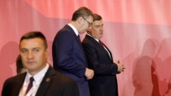 Predsednik Srbije Aleksandar Vučić i predsednik Hrvatske Zoran Milanović tokom skupa Procesa Brdo-Brioni u Skoplju, 11. septembar 2023.