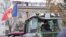 Moldova, Man in tractor in Chisinau during farmers protest