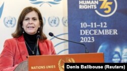 Меирав Ејлон Шахар, израелска амбасадорка во Обединетите нации во Женева, 12.12.2023 година.