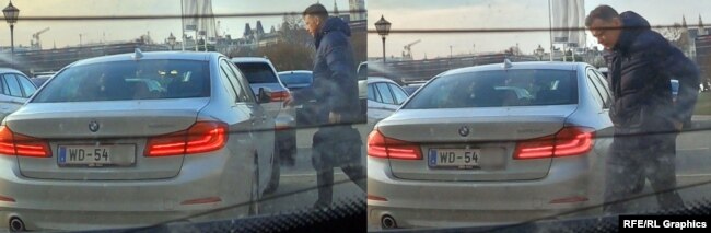 REL-i ka siguruar fotografi që shfaqin Vushkarnikun duke përdorur makinën BMW 5 me targa që përdoren nga misioni diplomatik rus në Austri.