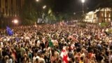 Georgia - drone shots of crowds late on May 1 - protests against foreign agents bill - screen grab