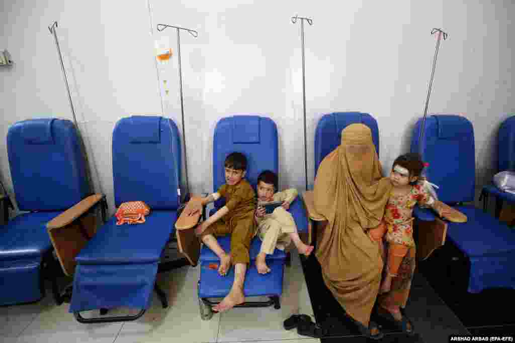 Pakistani children suffering from the blood disorder thalassemia receive blood transfusions at a Frontier Foundation medical center in Peshawar.