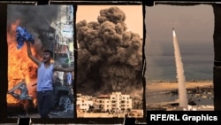 Колаж с кадри от последните три дни на ракетни атаки на ислямистката организация Хамас над Израел и израелските ответни удари