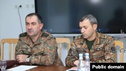 Armenia - Eduard Asrian (left), chief of the Armenian army's General Staff vizits an army corps deployed along the border with Azerbaijan, January 9, 2024.