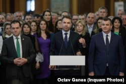 Liderii Dreapta Unită: Cătălin Drulă (centru), Ludovic Orban (stângă), Eugen Tomac