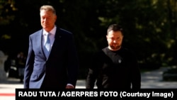 Volodimir Zelenski, la Palatul Cotroceni din București, cu Klaus Iohannis (10 octombrie 2023) 