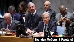 Generalni sekretar UN Antonio Gutereš se obraća na sednici Saveta bezbednosti UN posvećenoj sukobu Izraela i Hamasa, Njujork, SAD, 29. novembar 2023.