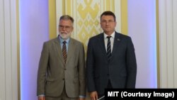 Ministar informisanja i telekomunikacija Srbije Dejan Ristić i njegov beloruski kolega ministar Konstantin Šuljgan u Minsku, avgust 2024. 