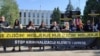 A protest against the law on the criminalization of defamation in Republika Srpska, in Banja Luka, Bosnia-Herzegovina, on May 5, 2023