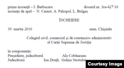 Moldova, Decision CSJ Copeichin