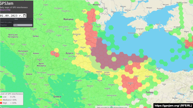 Карта на GPS заглушаването на 1 септември.